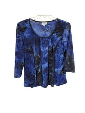 Vtg Dressbarn Y2K Fairy Grunge Blouse Top XL Blue Paisley Witchy semi sheer